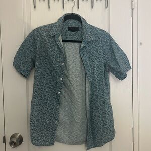Blue floral short sleeve button down shirt